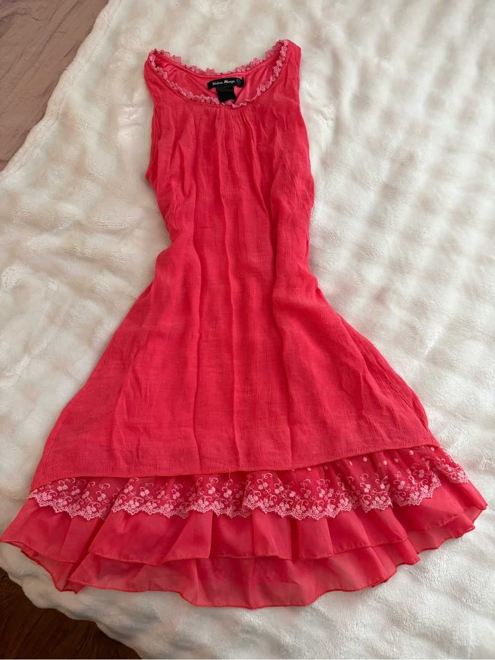 🍓 VINTAGE Y2K FAIRYCORE CORAL PINK TIERED MINI DRESS 🍓